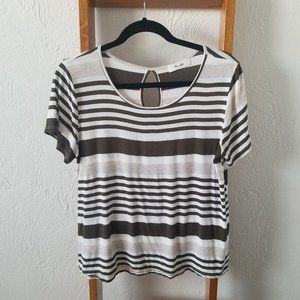 Rue Juju Short Sleeve Olive Green Striped Tee SzL